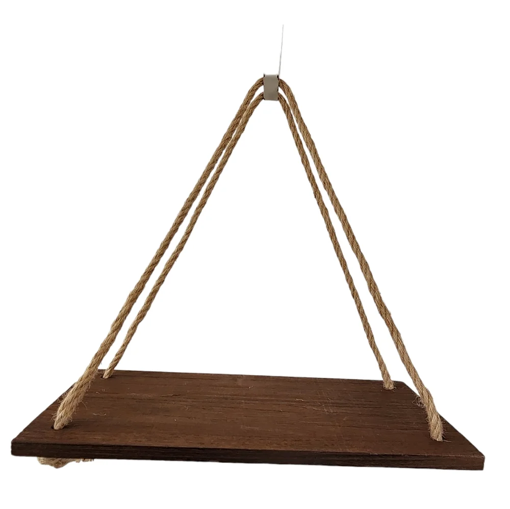 Set of Two Distressed Wood Hanging Swing Rope‎ Floating Shelves 17x8x18in